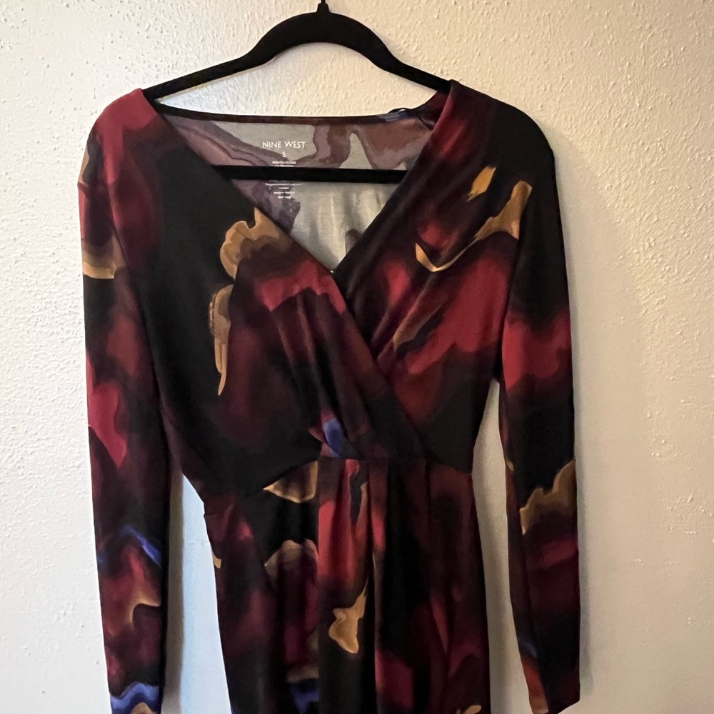 Nine West Red and Black Long Sleeve Dress